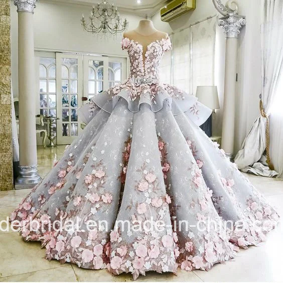 Vestidos de novia de quinceañera azules con flores y encaje Z3033