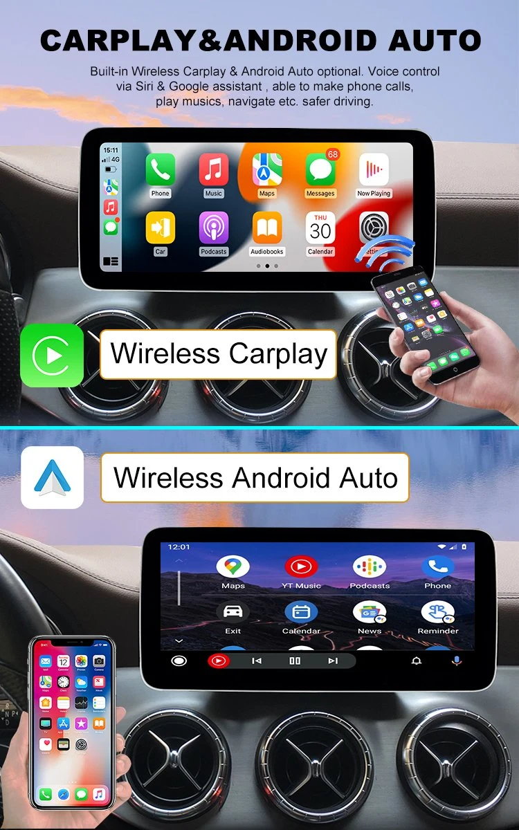 Écran CarPlay sans fil de 10.25 po avec haut-parleurs pour Benz 2015 W212 Audio embarqué multimédia avec affichage pour voiture Android