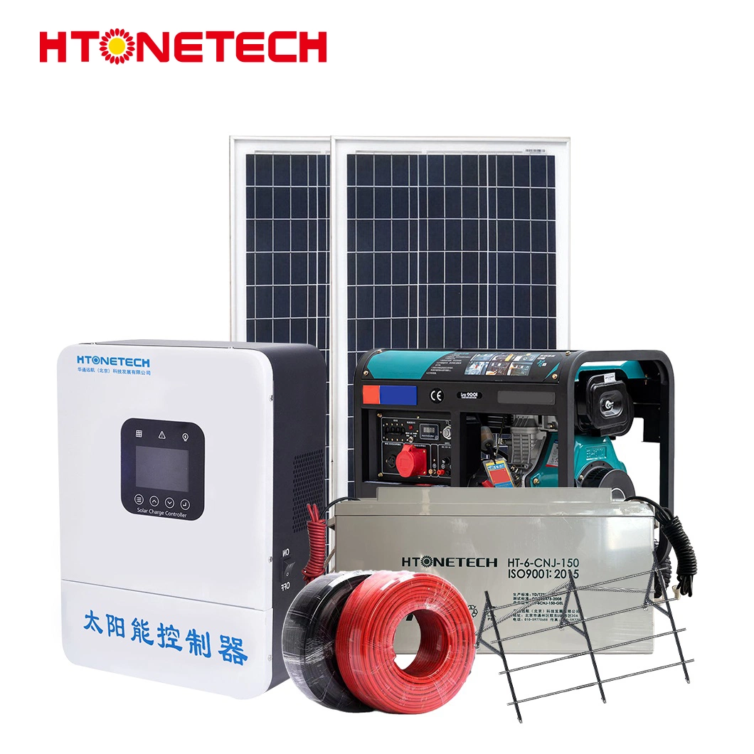 Htonetech off Grid Portable Solar Power Systems China Solar Cells Monocrystalline Silicon 13.5kVA Diesel Generator System Photovoltaic 10kw Hybrid Solar System