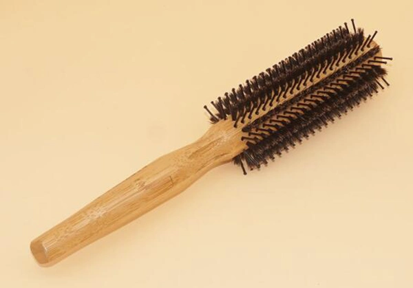 Bristle Nylon Hair Brush with Bamboo Round Handle