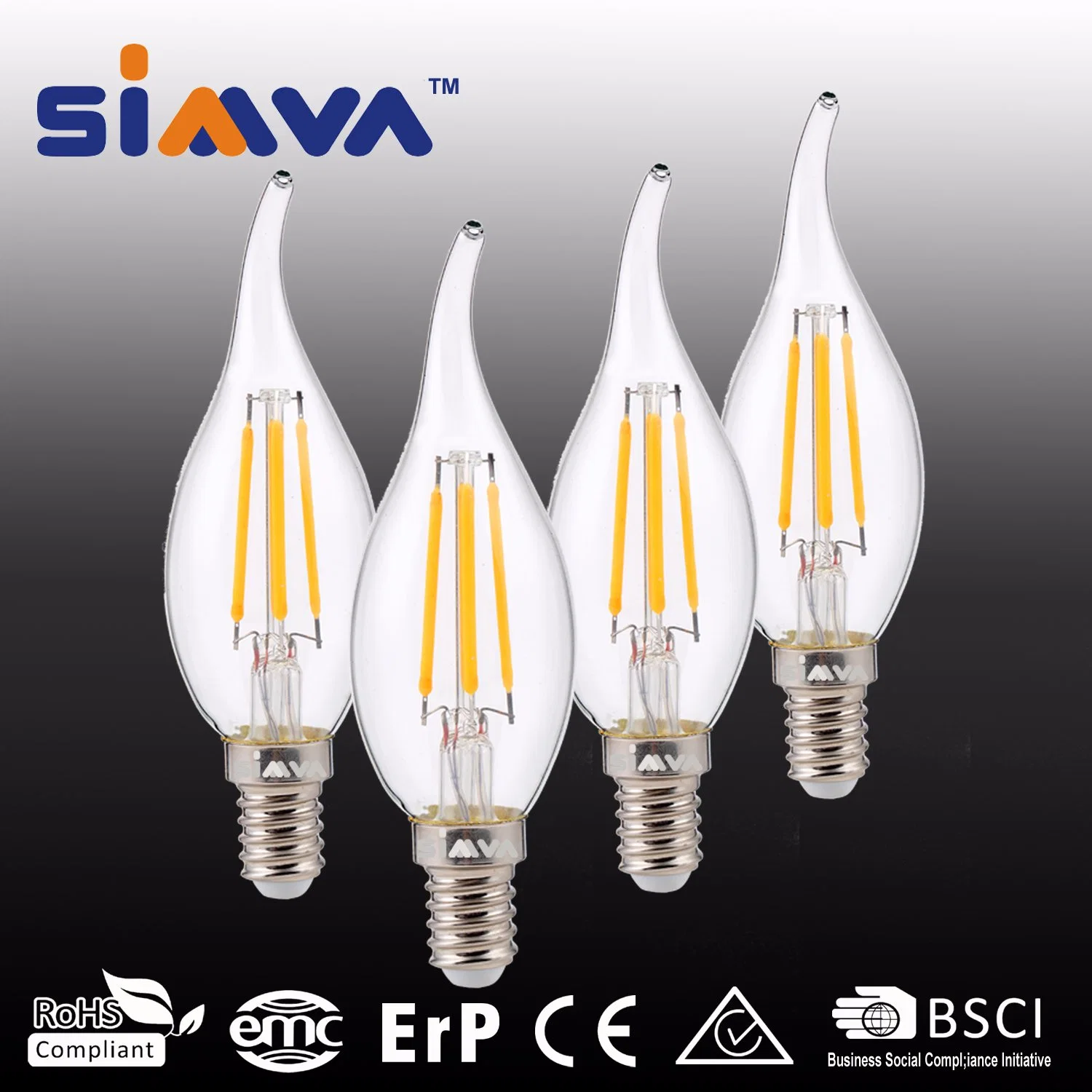 Hot Selling LED Bulb Candle 4W (40W Equivalent) 480lm 2200-6500K E14/E27 360degree LED Filament Bulb Lamp with CE Approved