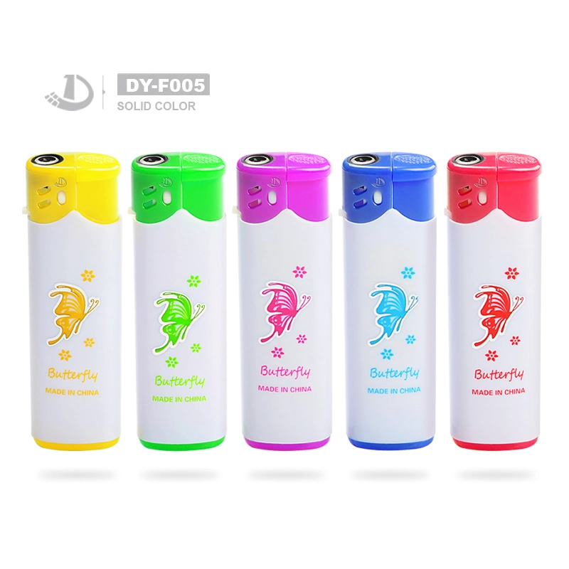 White Color Customized Brand Electronic Windproof Electric Plastic Gas Lighter with Butterfly