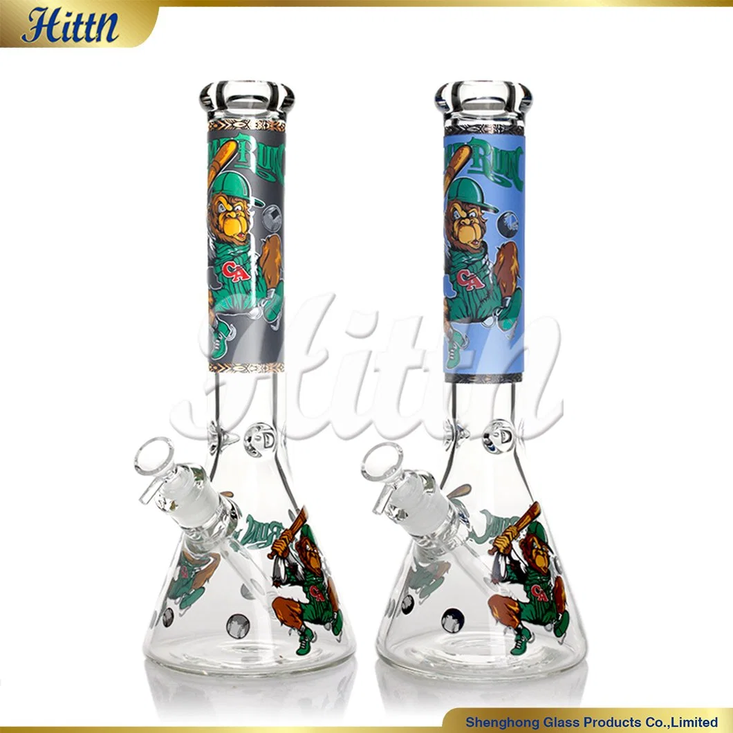 Wholelsale 14 Inches Cartoon Decal 7mm Thick Water Pipe Shisha Hookah Oil Burner Glass Smoking Beaker Pipe