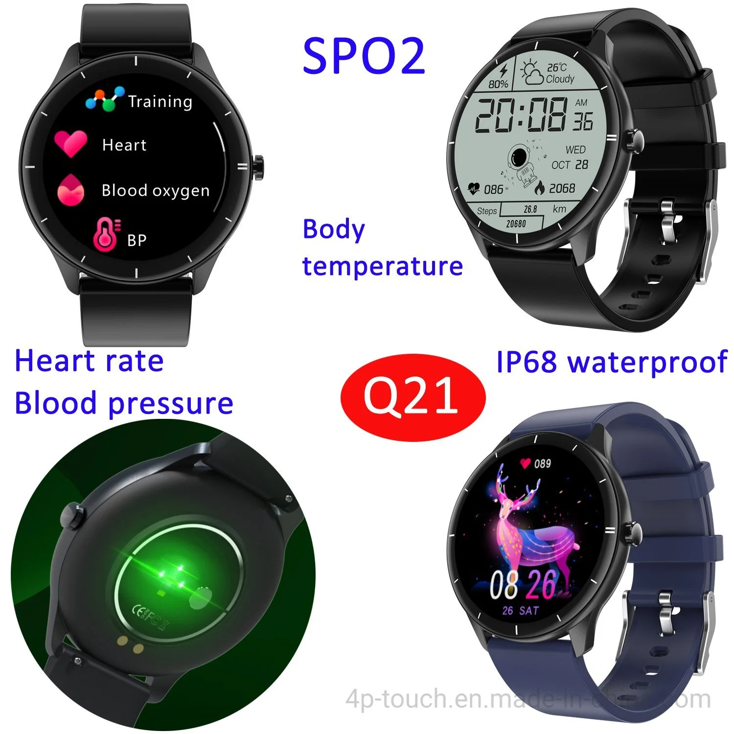 2022 New Q21 Smartwatch Body Temperature Wristband Heart Rate Blood Pressure SpO2