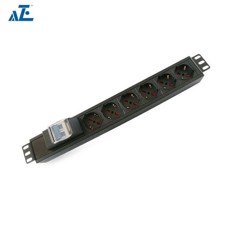 1.5u Rack Mount 6 Ways Germany & Italian PDU with 2p Circuit Breaker