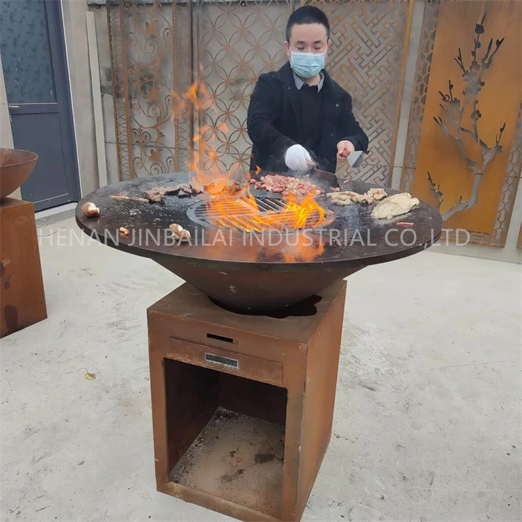 Garten Runde Feuerschale Holz Corten Stahl Outdoor Feuerstelle BBQ