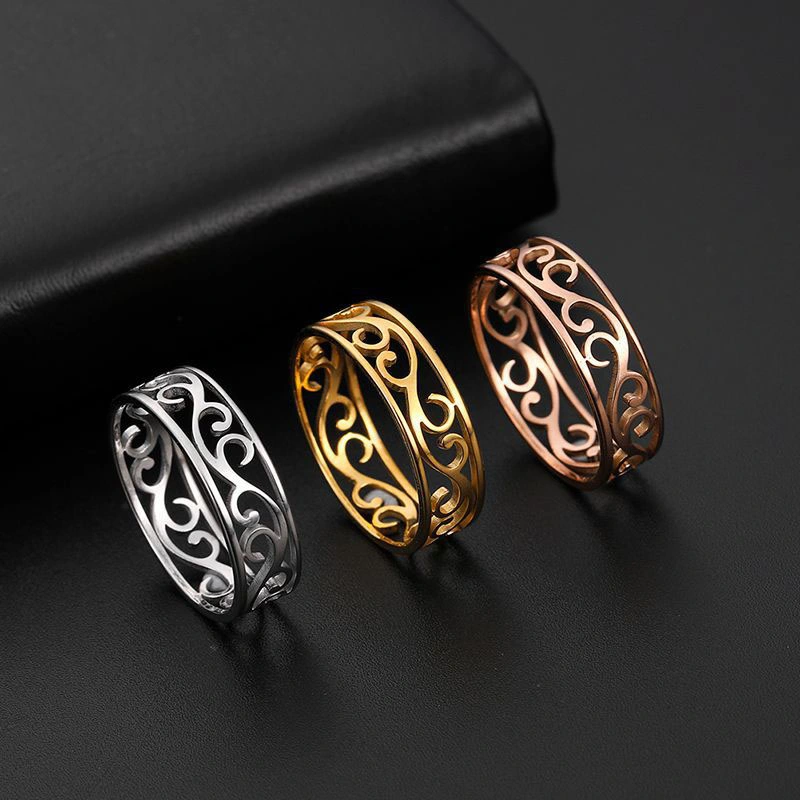 Fashion Hollow Line Rings for Women Stainless Steel Fashion Elegant Jewelry
