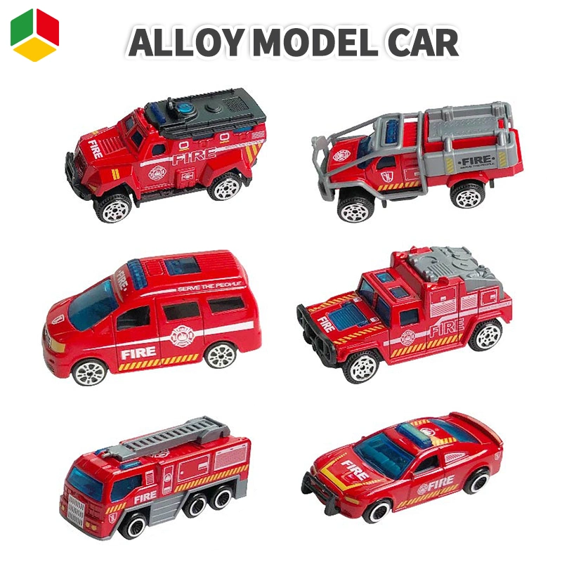 QS Promotional Gift 1/64 Scale Free Wheel Diecast Metal Fire Truck Car Toys for Kid Education Metal Vehicle Fire Car Toys