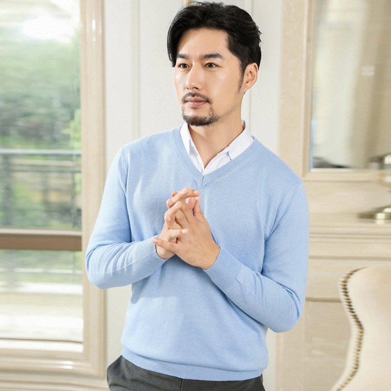 Factory Wholesale/Supplier Men&prime; S Autumn and Winter Stock V-Neck Solid Color Casual Large Size Knitwear Pullover Office Sweaters/Jerseys