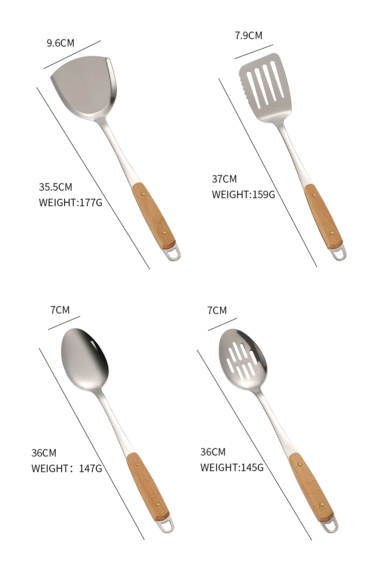 7pcs Edelstahl Utensilien Rutschfrei hitzebeständig Küchenzubehör Kochen Werkzeug mit Holzgriff