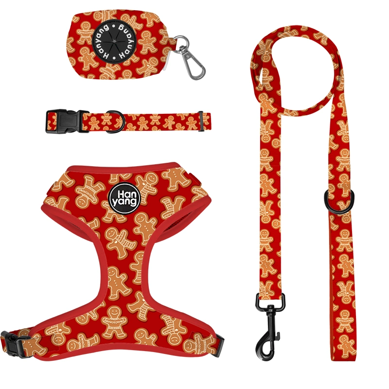 Hanyang Christmas Gingerbread Man Dog Harness Set Customized Pattern for Winter Festival Adjustable Dog Harness