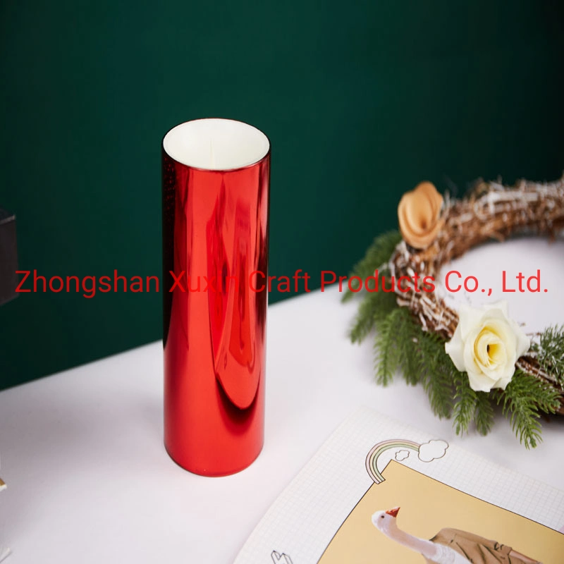 Red 3D Effect Glass Battery Powered Flameless LED Candle Wishing Candle Holder