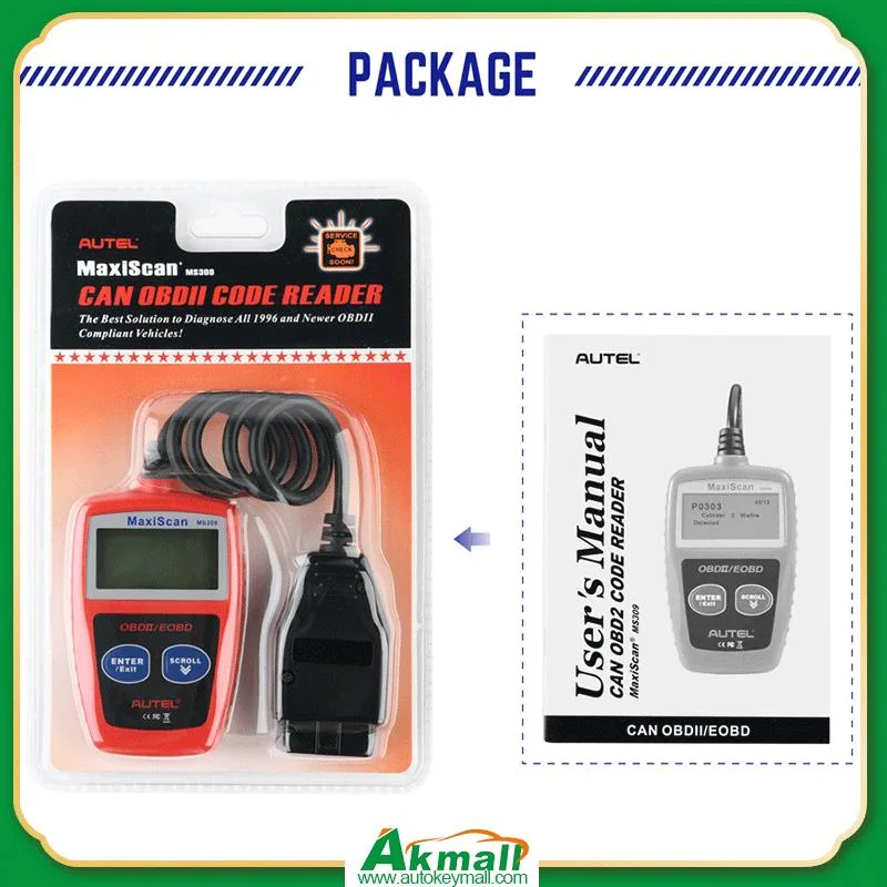 Autel Maxiscan Ms309 Scanner OBD2 Herramienta de diagnóstico de revisar el motor de coche, lector de códigos de lectura y borrado de códigos DTC Datos del bastidor, apague la luz Check Engine