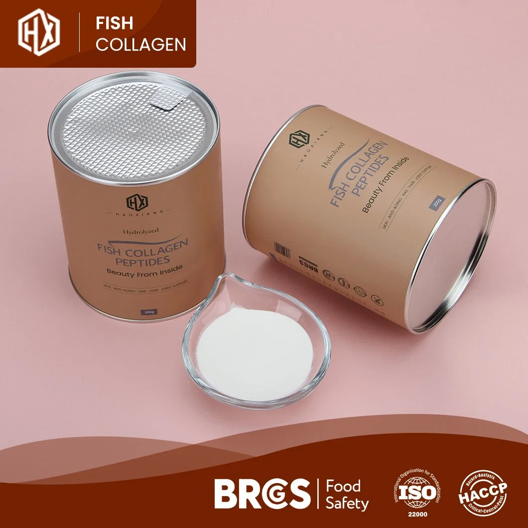 Haoxiang Low MOQ Tilapia Skala hydrolysierte lösbare Marine ohne Geschmack Collagen Peptide Pulver Weiß oder Hellgelb Aussehen Fisch Kollagen Pulver