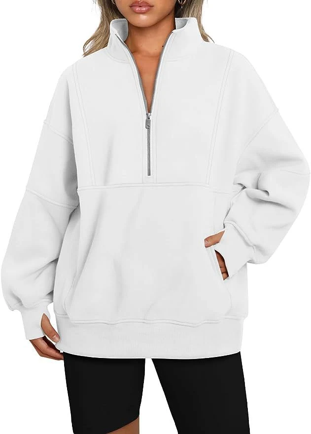 La moitié des femmes Zip Sweat-shirt à manches longues en molleton surdimensionné Hoodies chandails Pockerts décontracté avec