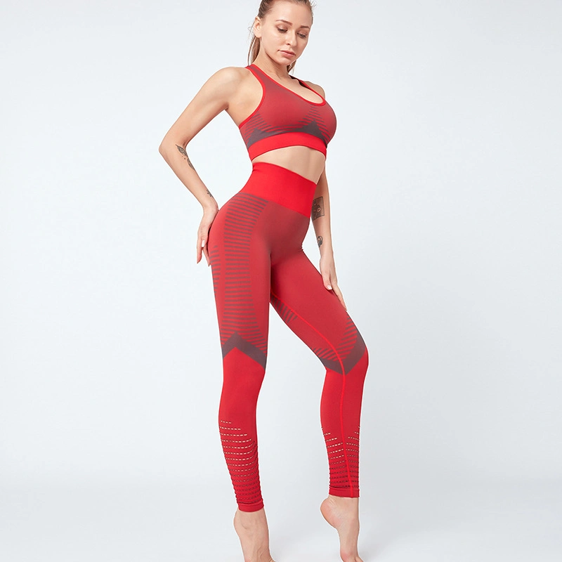 Fitness Seamless Women Stripe Bra and Leggings Wear Sportswear