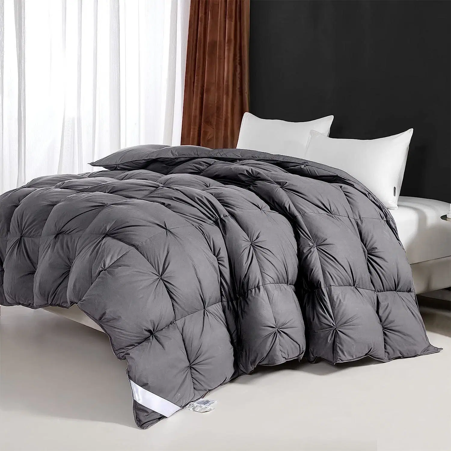 All-Season 75% Down Comforter Full Size, Fluffy Duvet Insert with 8 Corner Tabs, Durable Down Proof Cotton Blended Fabric and 3D Baffle Box Construction Grey