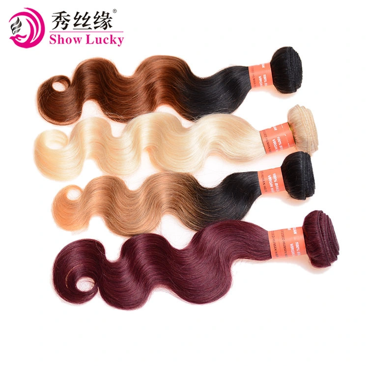 Unprocessed Filipino Ombre Two Tone Colored Body Wave 100% Natural Virgin Human Hair Weaving