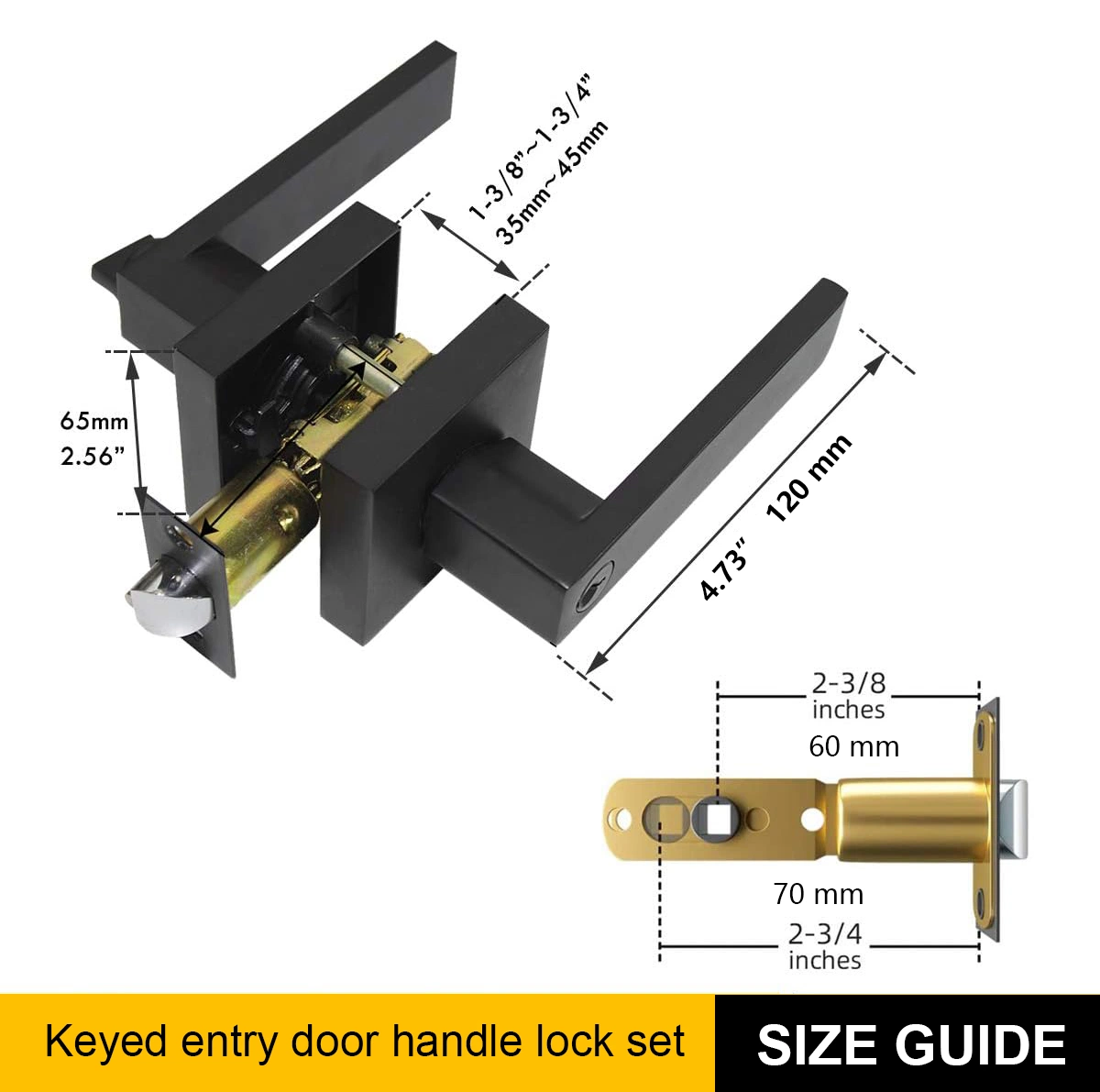 Heavy Duty Tubular Leverset Keyed Entry Matte Black Door Handle Lock Lever Set