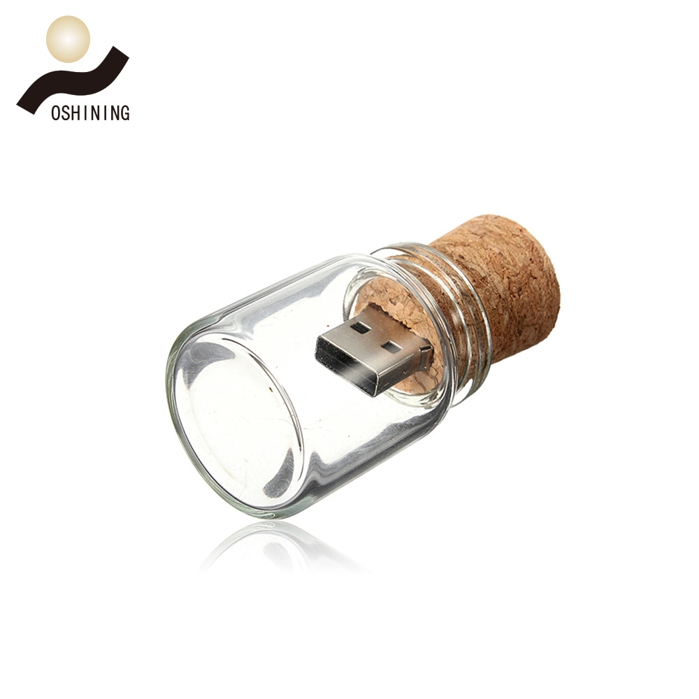 Unidade Flash USB de madeira Cork vidro que deseja frasco Memoria USB Unidade de caneta pen drive de 128 GB (USB-WD330)