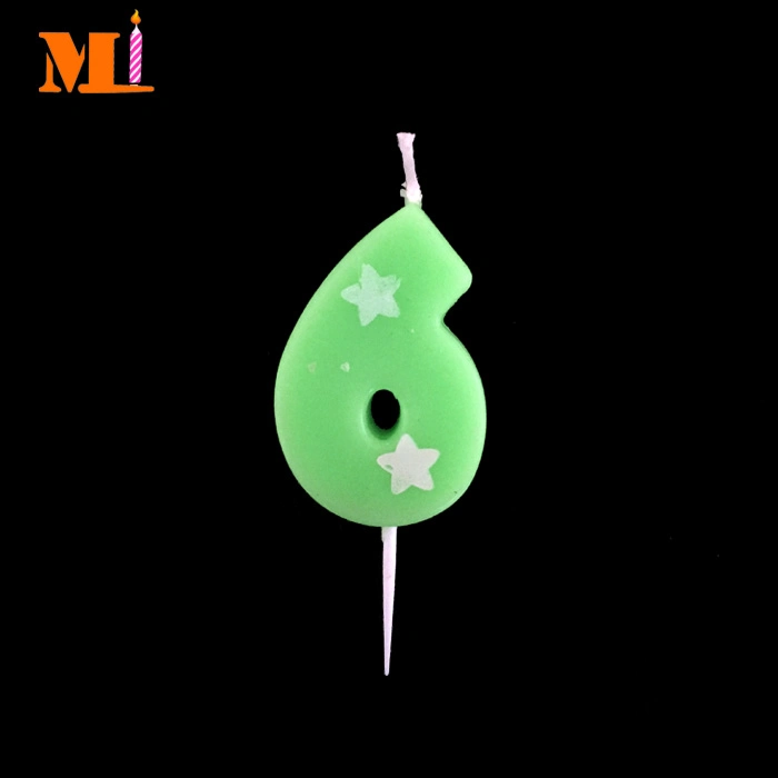 Sedex Approved Manufacturer 100%Paraffin Light Green Lucky Birthday Candle Number 6