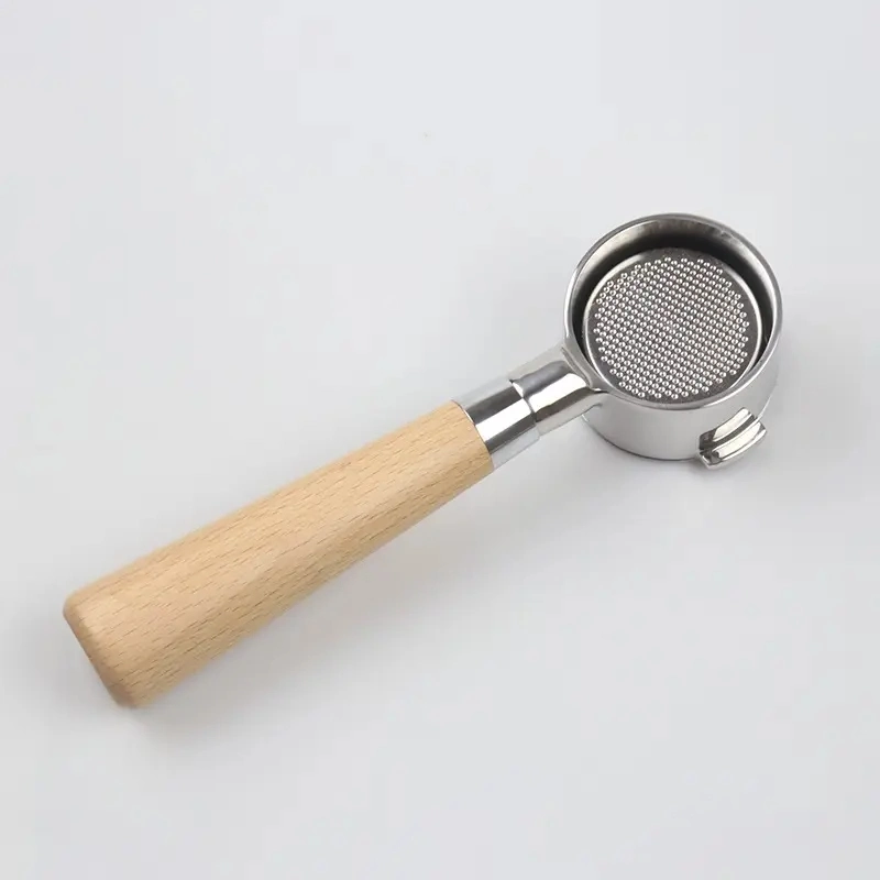 Coffee Bottomless Portafilter Filter Basket 304 Stainless Steel Espresso Machine Tool 51mm, 54mm, 58mm with Wooden Handle