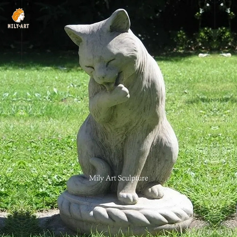 Jardín de mármol blanco Ornament Sleeping Cat Art Estatua Escultura Animal