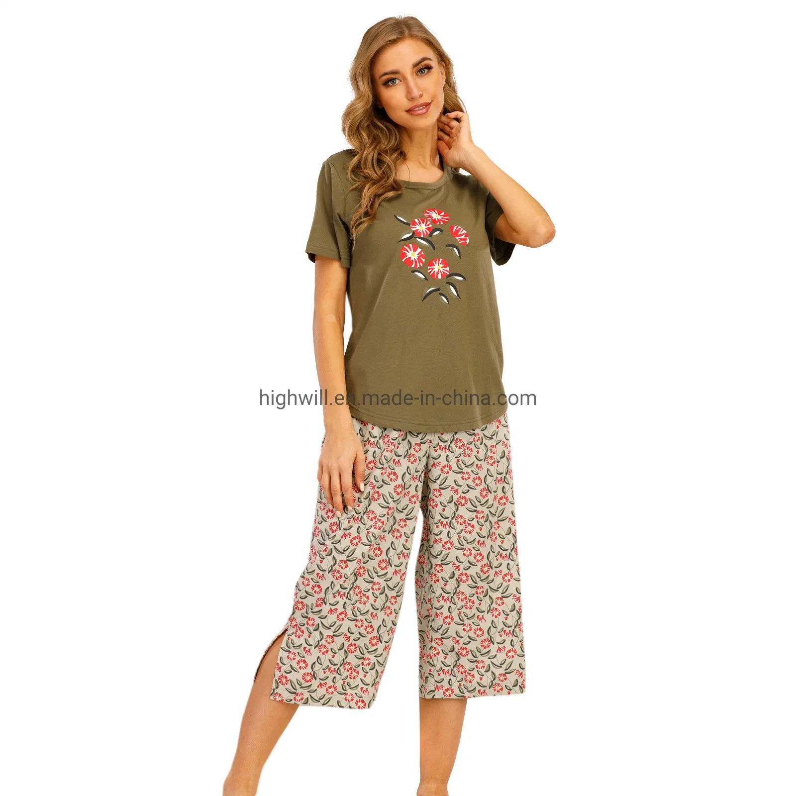 Pajamas Pyjamas Home Textile Clothing Clothes Jersey T Shirt and Pants Set Pajamas for Ladies Spring Summer Wholesale/Supplier