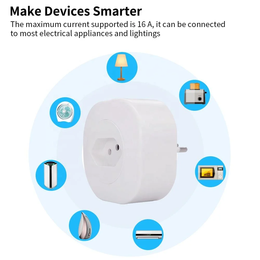 Tuya Smart WiFi Power Plug Outlet Brazil Standard Smart Floor Socket 16A 220V Timing Works with Google Aleax