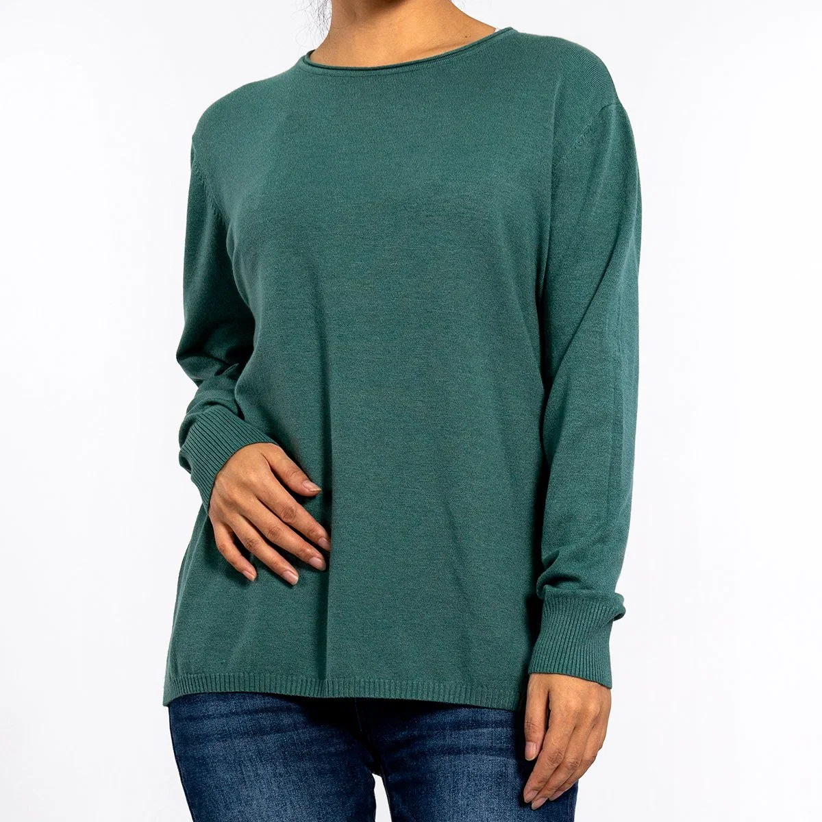 Women's Round Neck Basic Bottoming Dyeing Long Sleeve Pullover Green Knit Sweater