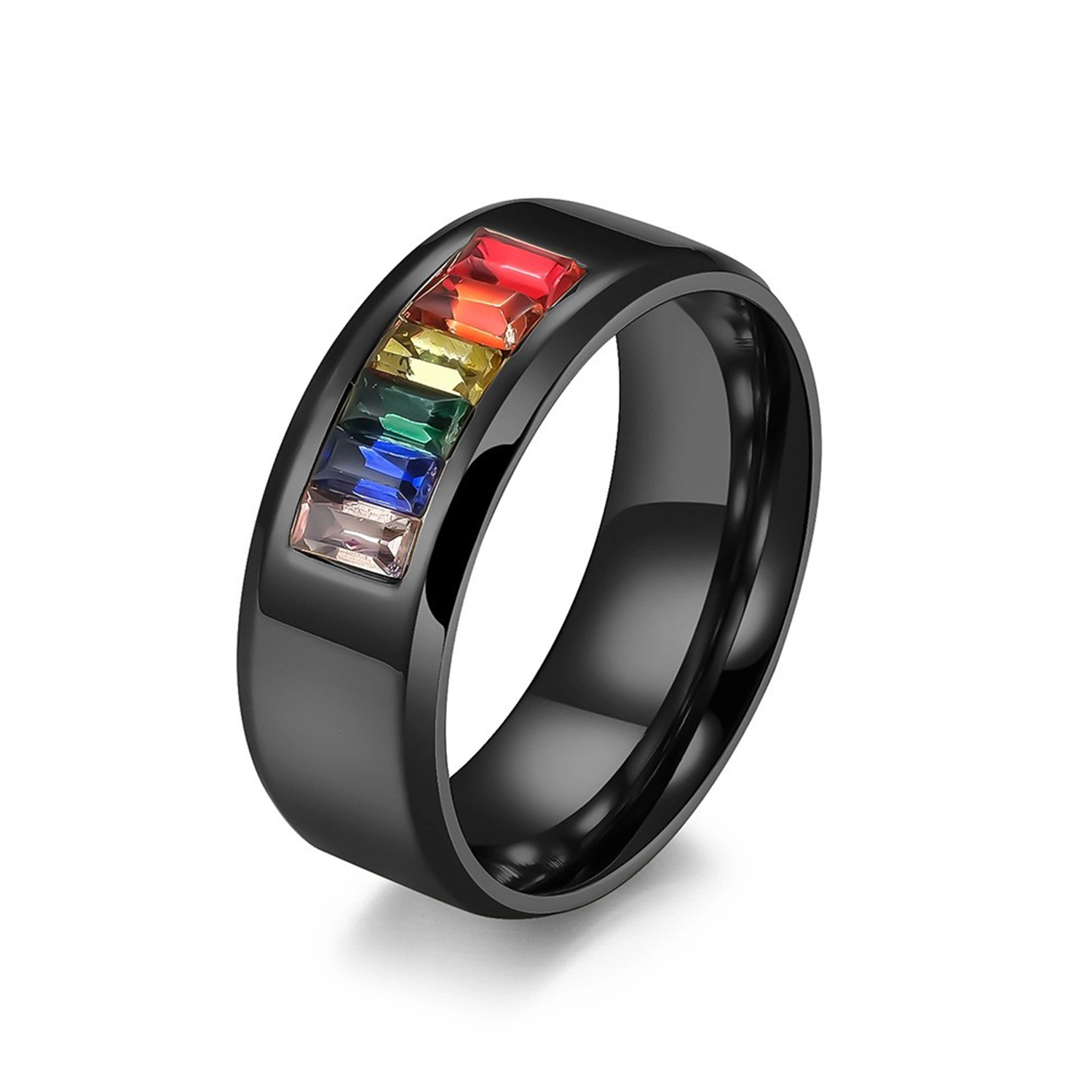 Mode Schmuck Titan Stahl Gay Lala Ring Regenbogen Steine Flagge Gay Ring Paar Schmuck Fabrik Verkauf SSR2073