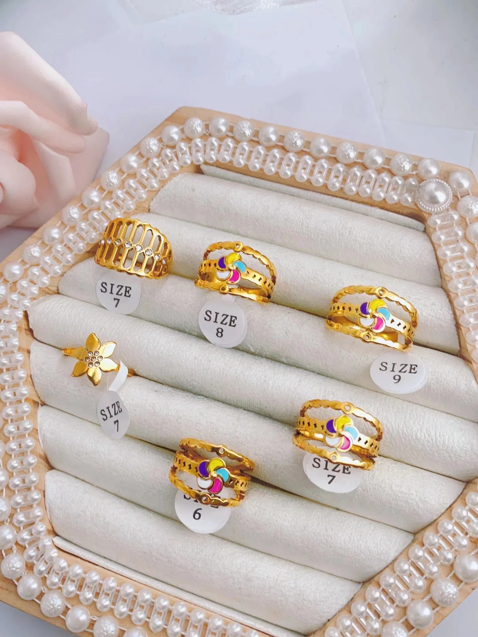 Fashion Light Luxury Design Stainless Steel Jewelry Pearl Ring