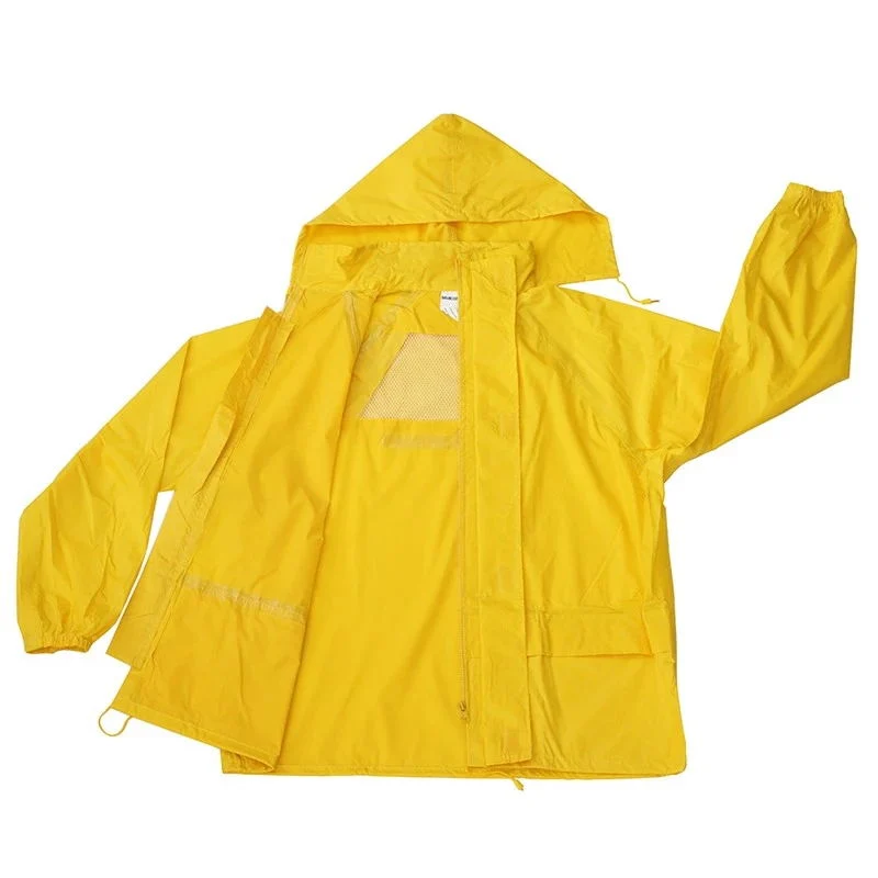 Dos piezas 170t Revestimiento de PVC de poliéster para adultos Raincoat agua amarilla Impermeable resistente al aceite resistente a sustancias químicas con capucha para hombre