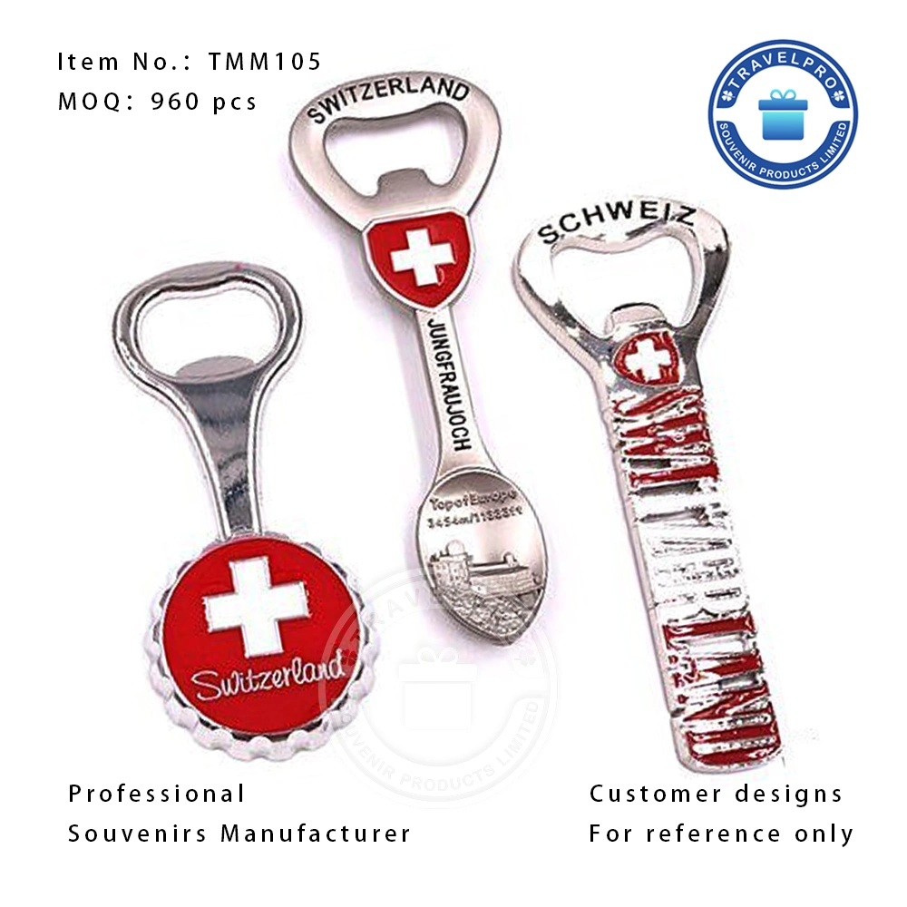 Souvenirs Factory Custom Swissland Polished Nickel Bottle Opener with Magnet