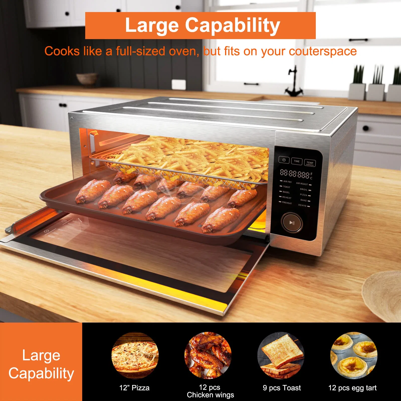 Combo Fabuletta Countertop convección 1800W Flip up Pizza Air Fryer Horno tostador