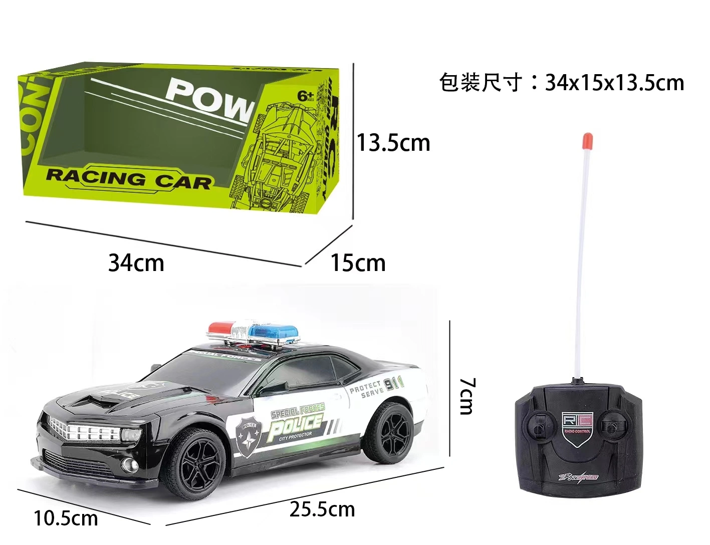 1: 16 4channel R/C Police Car with Light Include Battery 2colors Assorted