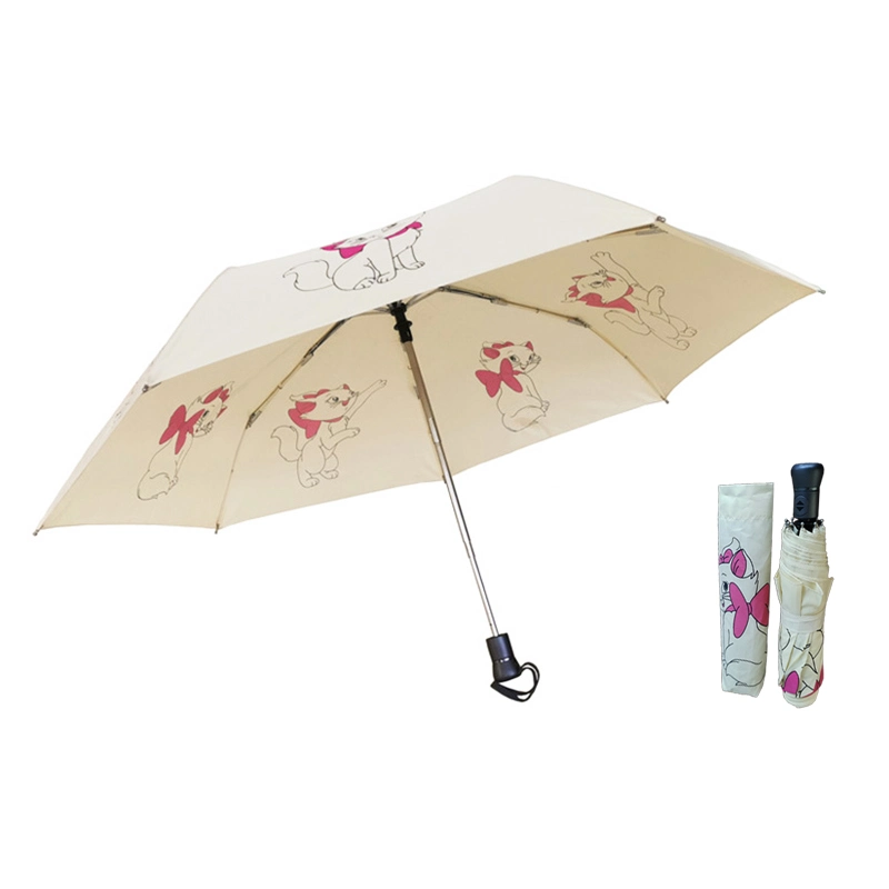 7 Ribs Cat Print Light Weight Mini Travel Fold Windproof Fully Automatic Umbrella for Ladies Gift