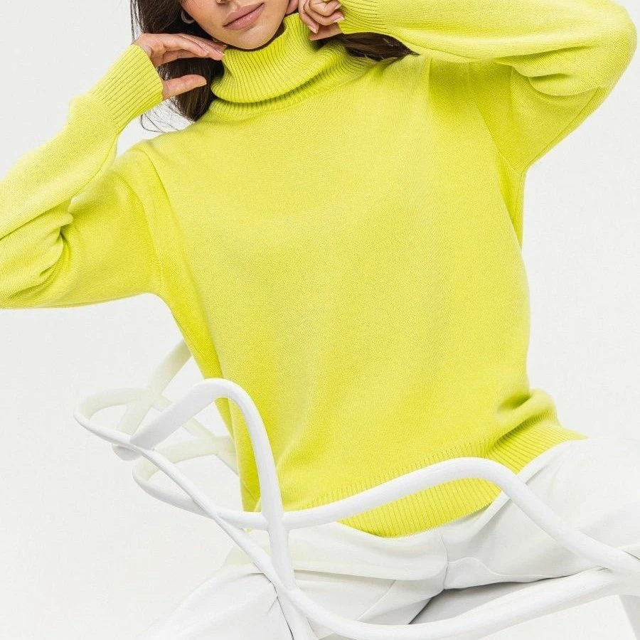 Camisola de manga comprida Turtleneck para mulher com ombros descaídos e nervurados Apare uma camisola sem igual de suavidade e aquecimento para as senhoras