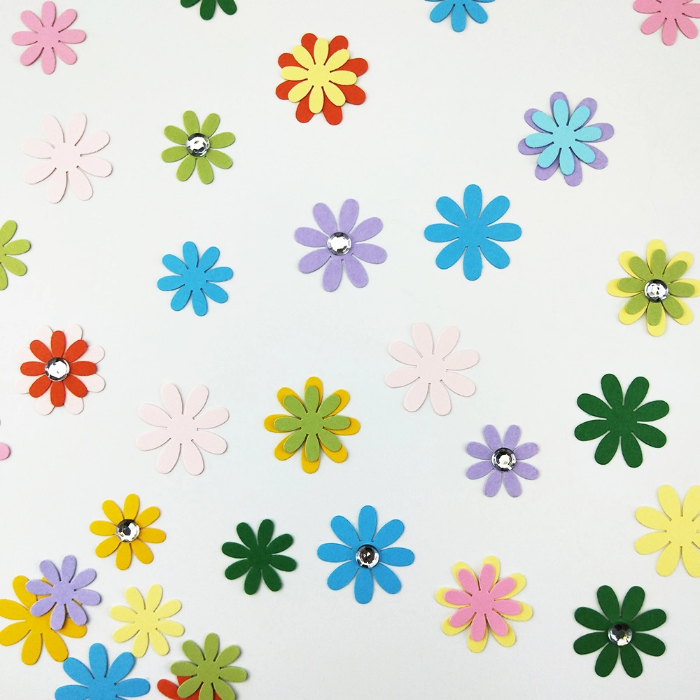 Mixed Multi Colors Shapes Mini Paper Flower DIY Set with Foam Sticker for Card Making (PFDS-1)