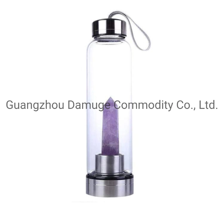 Glass Water Bottle with Gemstone Center Crystal Elixir Bottle with Natural Crystal Point Healing Obelisk Wand Energy Cup