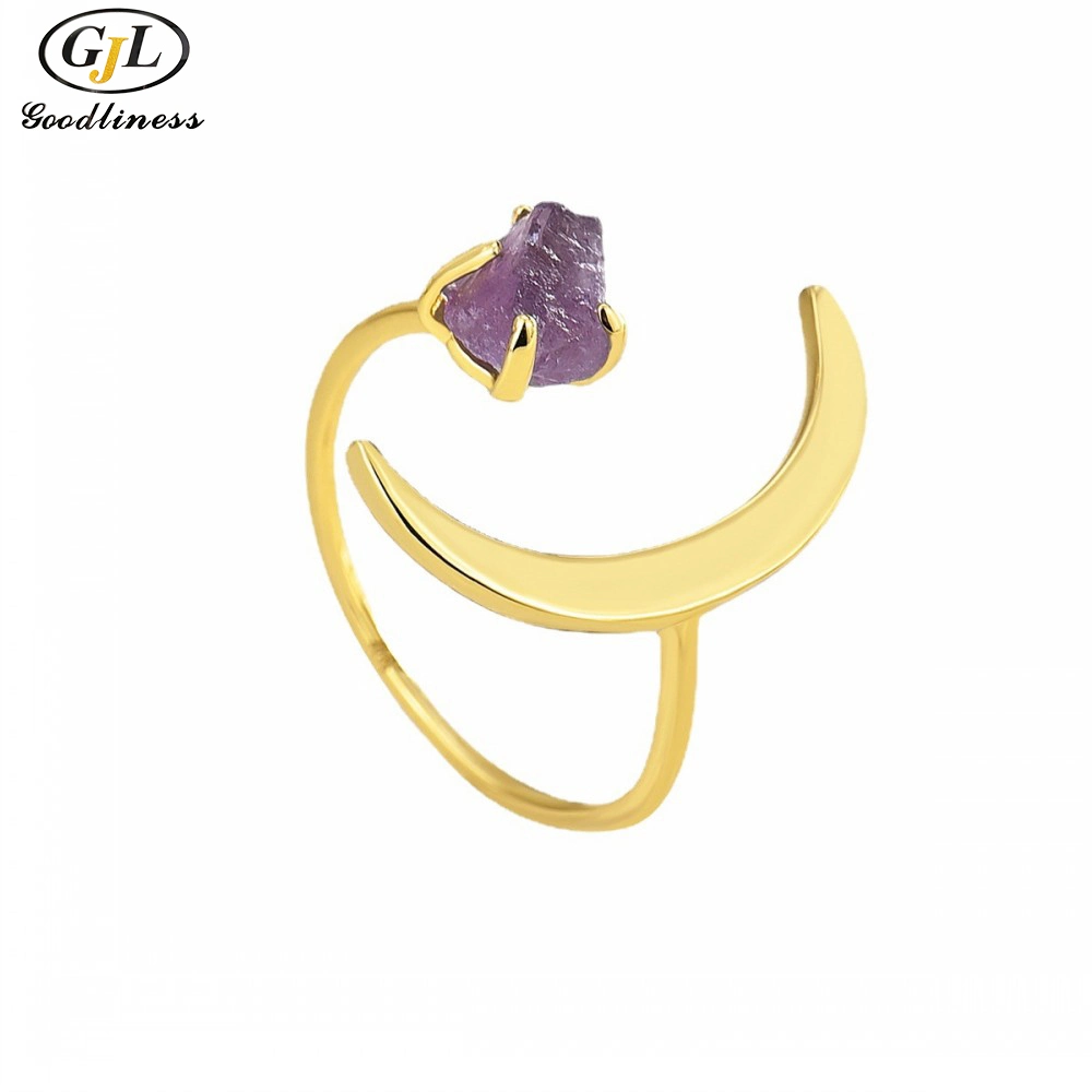 S925 Silver Fashion Opening Starmoon Natural Stone Opening Ring