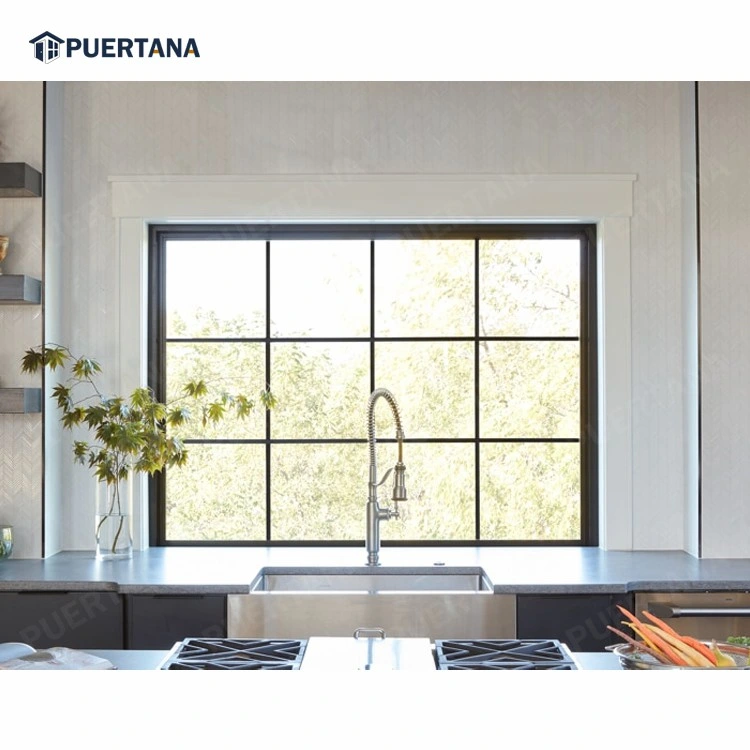 Mirada de acero fino marco ventanas fijas para casas de estilo retro de aluminio de cocina para uso interno de diseño de interiores