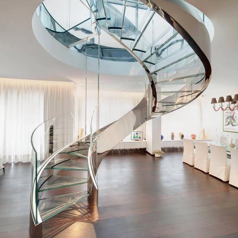 Stair Factory Supply Stainless Steel Staircase Price Curved Glass Stairs