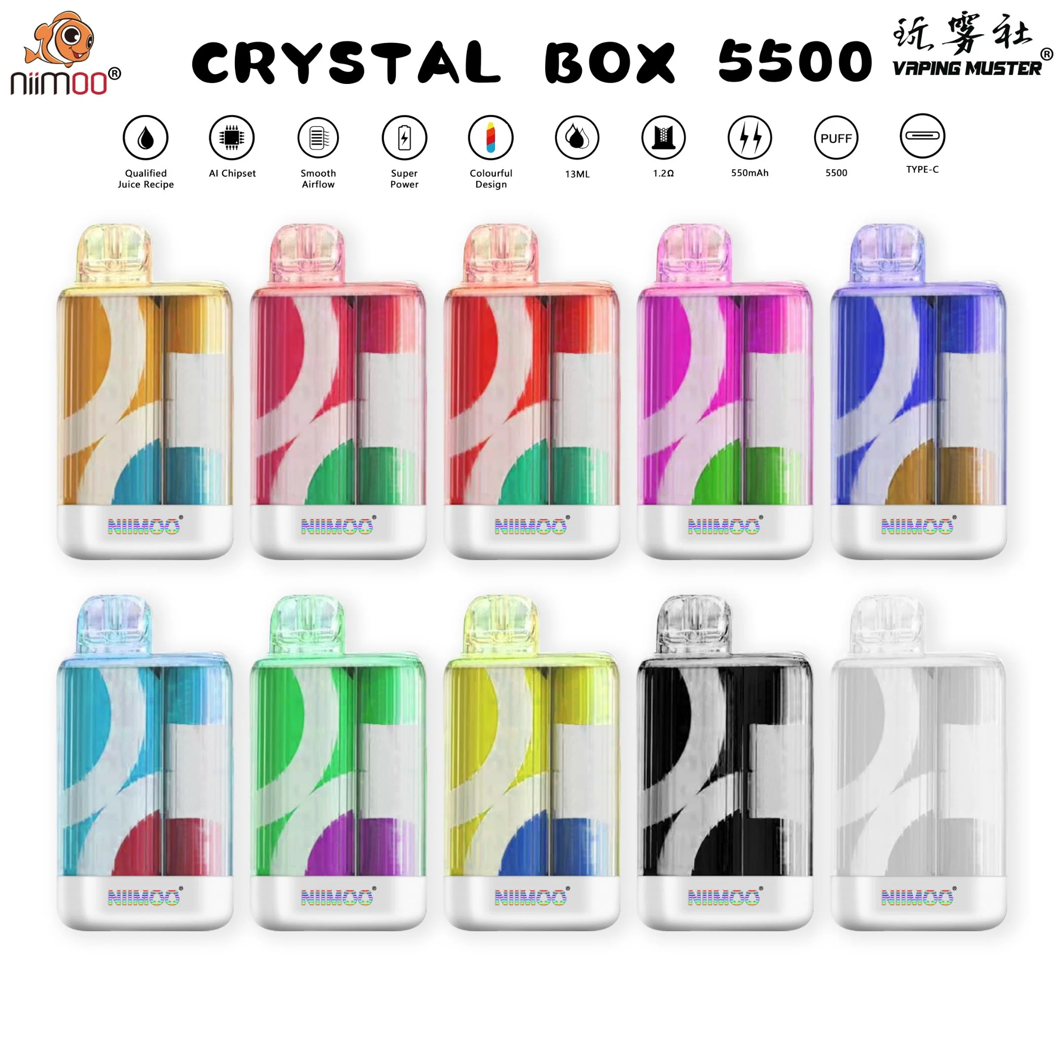 Niimoo Crystal Box 5500 Wholesale Disposable Vape Wholesale Electronic Cigarette 550mAh Cobalt Battery Type C