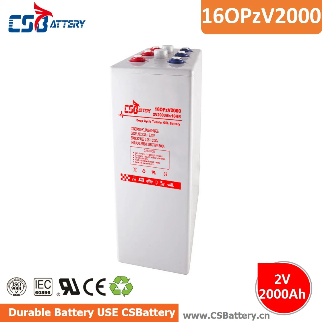 Csbattery Opzv Super Ciclo profundo tubular da bateria de gel para o Solar/UPS/Medical-Equipments/Marine/Wind/Telecom-Backup-Power-Supply/Teste