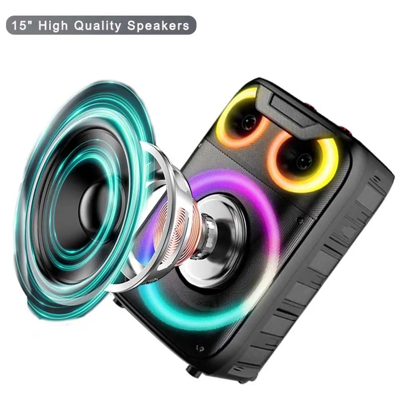 15-Inch Portable Outdoor Party Speaker with Karaoke and Microphone