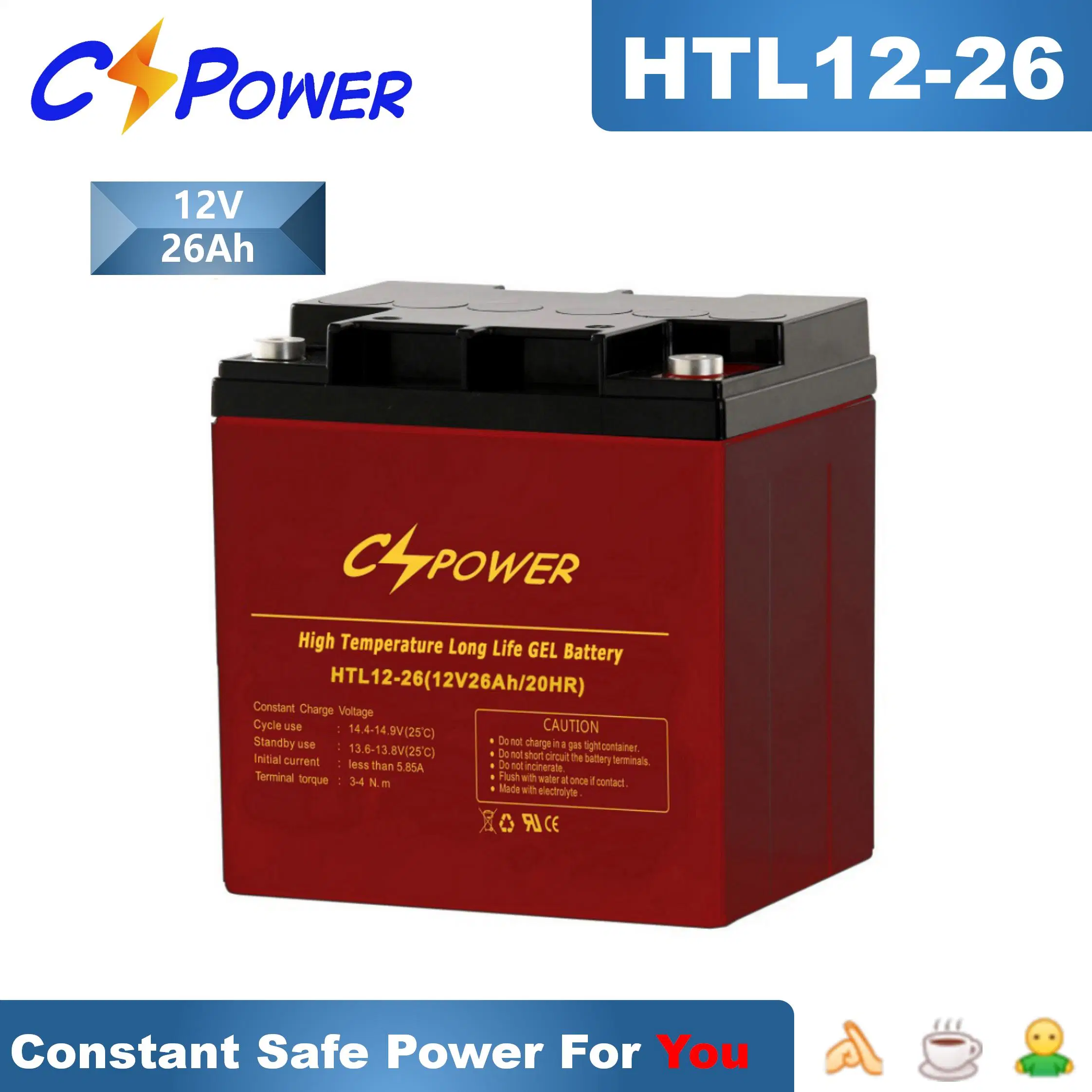 12V26ah Deep Cycle Rechargeable High Temperature Solar Gel Battery Power