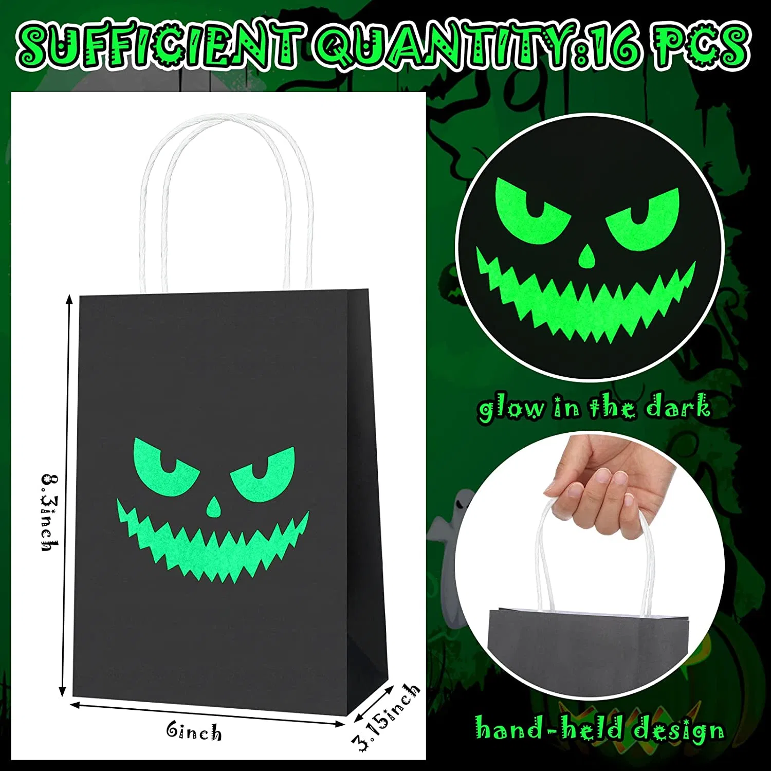 Tratar de Halloween bolsos brillan en la oscuridad Trick or Treat caramelos bolsas de merienda