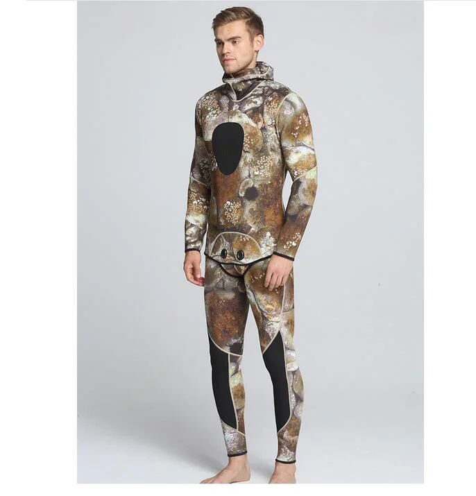 5mm High-Elastic Camo Neoprene Spearfishing Wetsuit with Hoodie