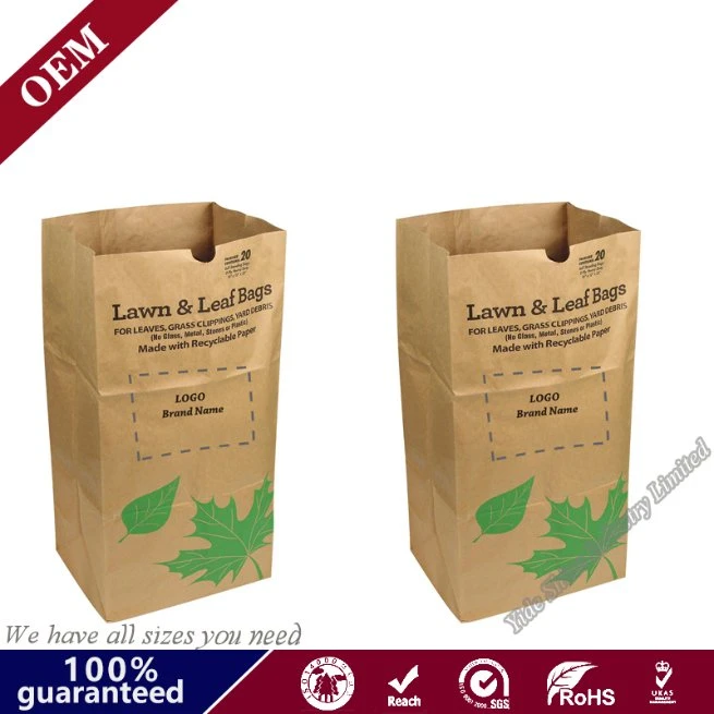 Compostable césped y hojas de papel bolsa para residuos de patio con tamaño extra